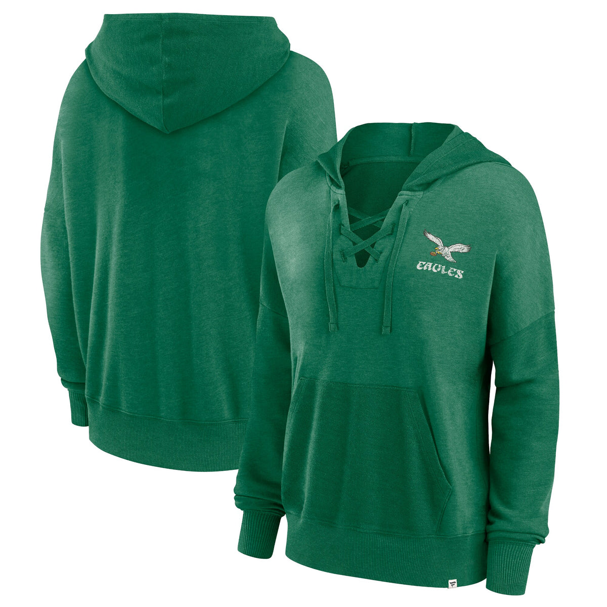 Philadelphia Eagles Fanatics Branded Women's Heritage Snow Wash French Terry Lace-UpPullover Hoodie - Kelly Green(XS)