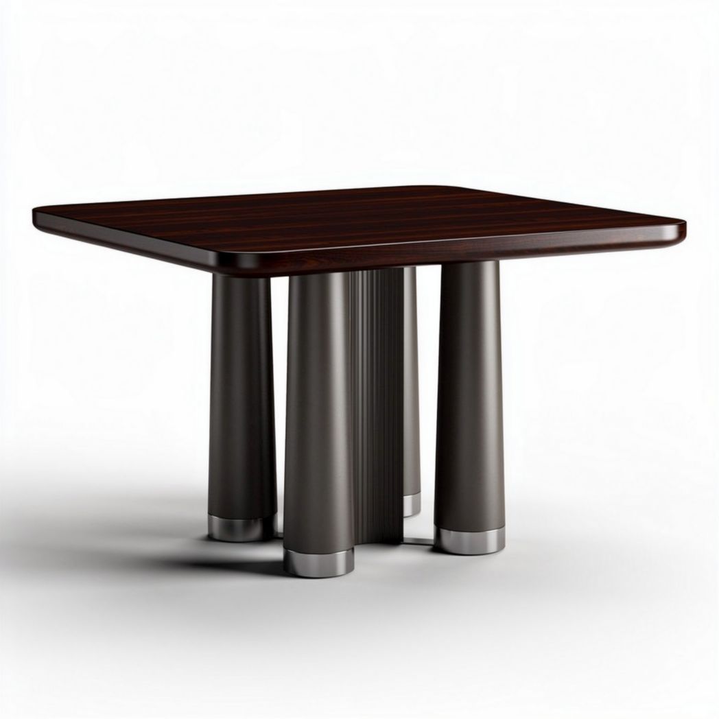 Round black resin dining table with ribbed base 120 x 120 x 75cm