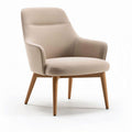 Fabric lounge chair with natural wood legs in beige color 70 x 70 x 80cm