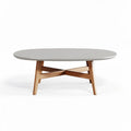 Oval coffee table with wooden legs and gray top 120 x 60 x 45cm