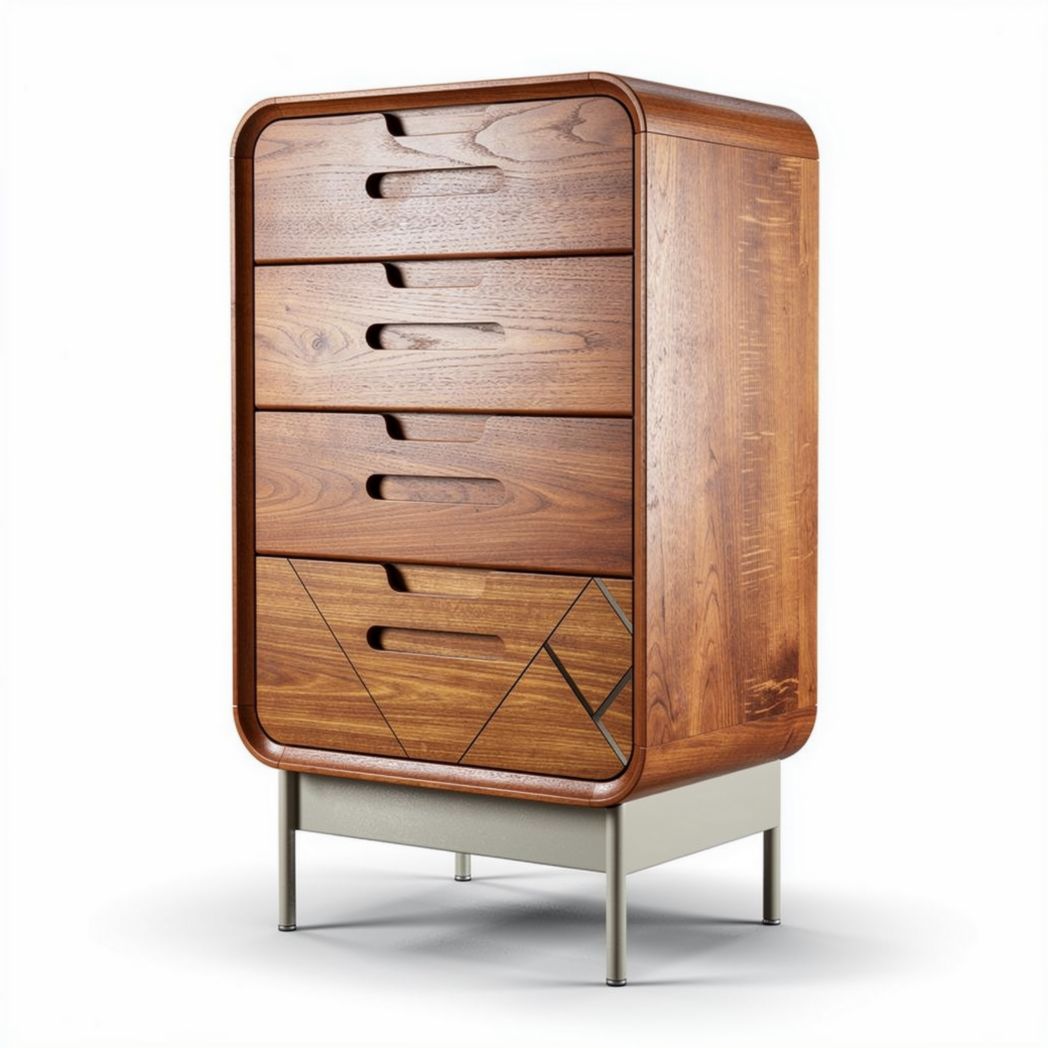 Wooden chest of drawers with five storage compartments and geometric design 70 x 40 x 90cm