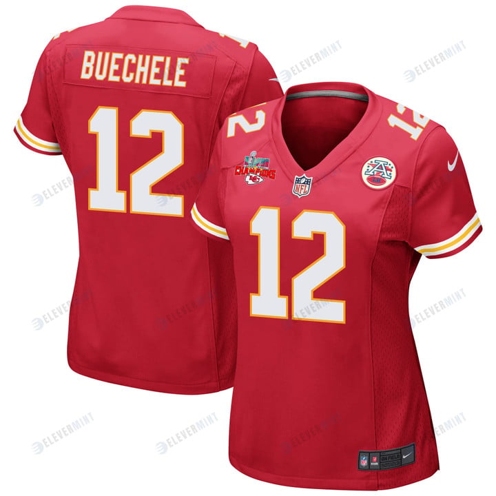Shane Buechele 12 Kansas City Chiefs Super Bowl LVII Champions 3 Stars Women Game Jersey - Red(S/No)