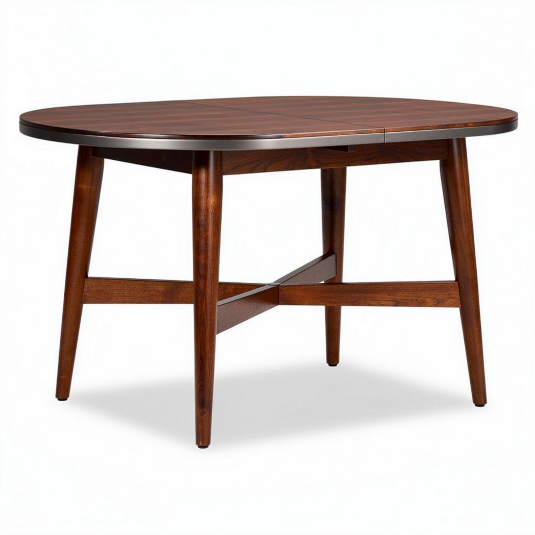 Oval wooden dining table with tapered legs in walnut finish 120 x 80 x 75cm