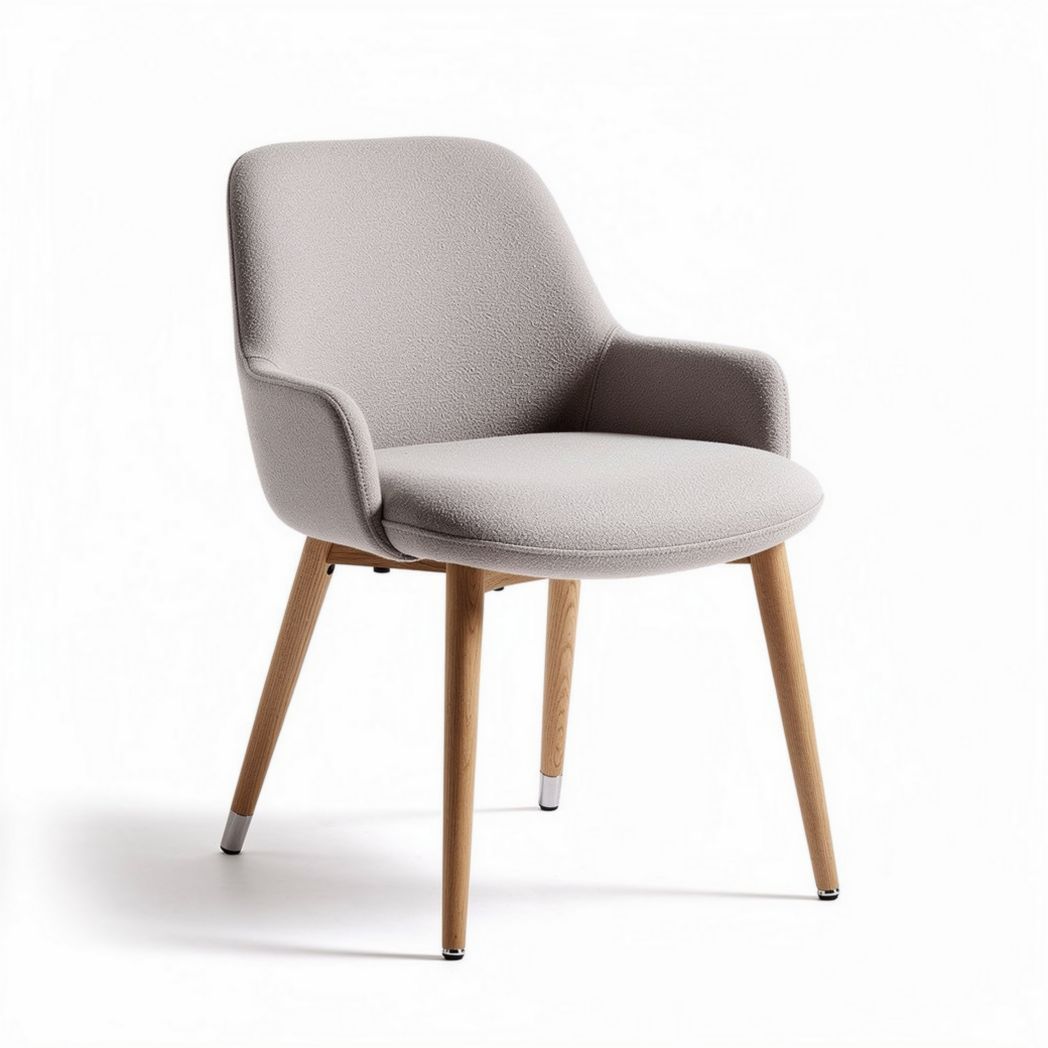 Fabric upholstered chair with wooden legs in light gray 50 x 55 x 80cm