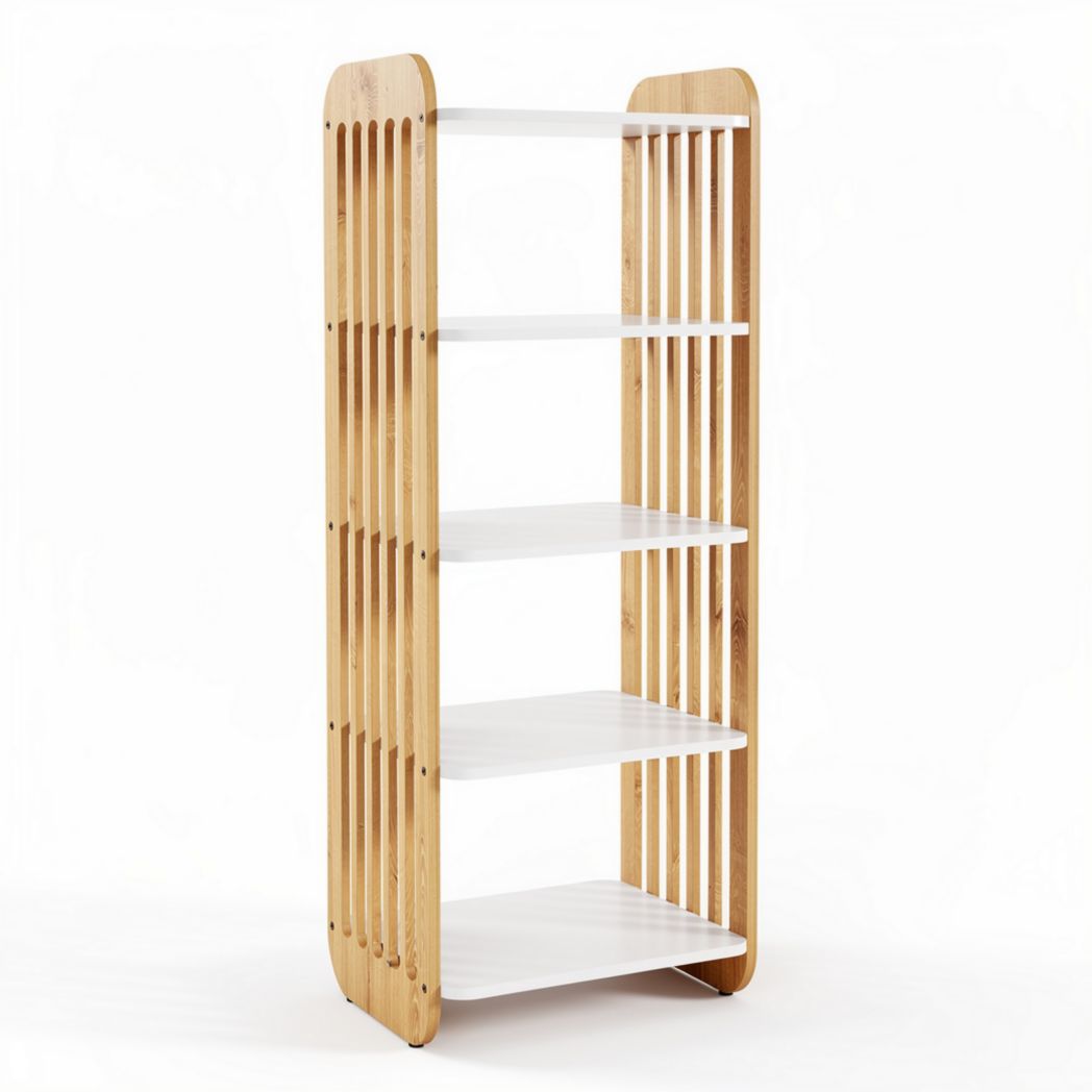 Wooden bookshelf with white shelves 30 x 80 x 160cm for living room storage