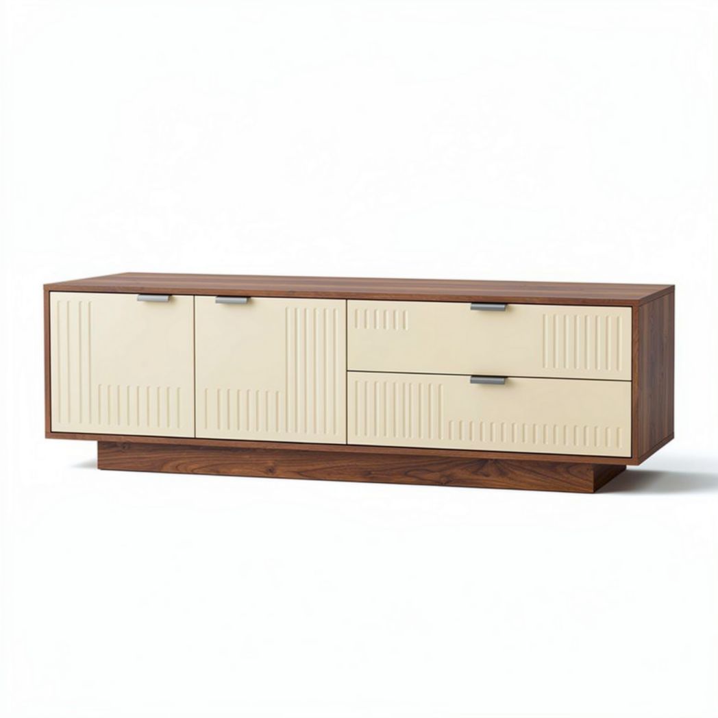 Wooden television cabinet with beige doors and drawers 150 x 40 x 50cm