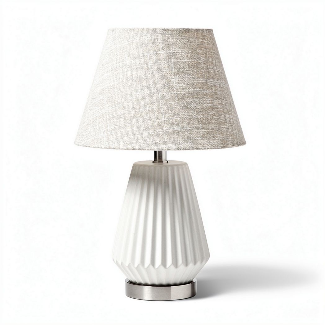 Table lamp with fabric shade and ceramic base in white 30 x 30 x 50cm