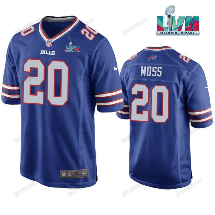 Zack Moss 20 Buffalo Bills Super Bowl LVII Logo Game Player Men Jersey - Royal Jersey(S/No)