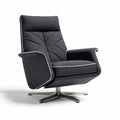 Adjustable modern lounge chair with fabric upholstery and stainless steel base