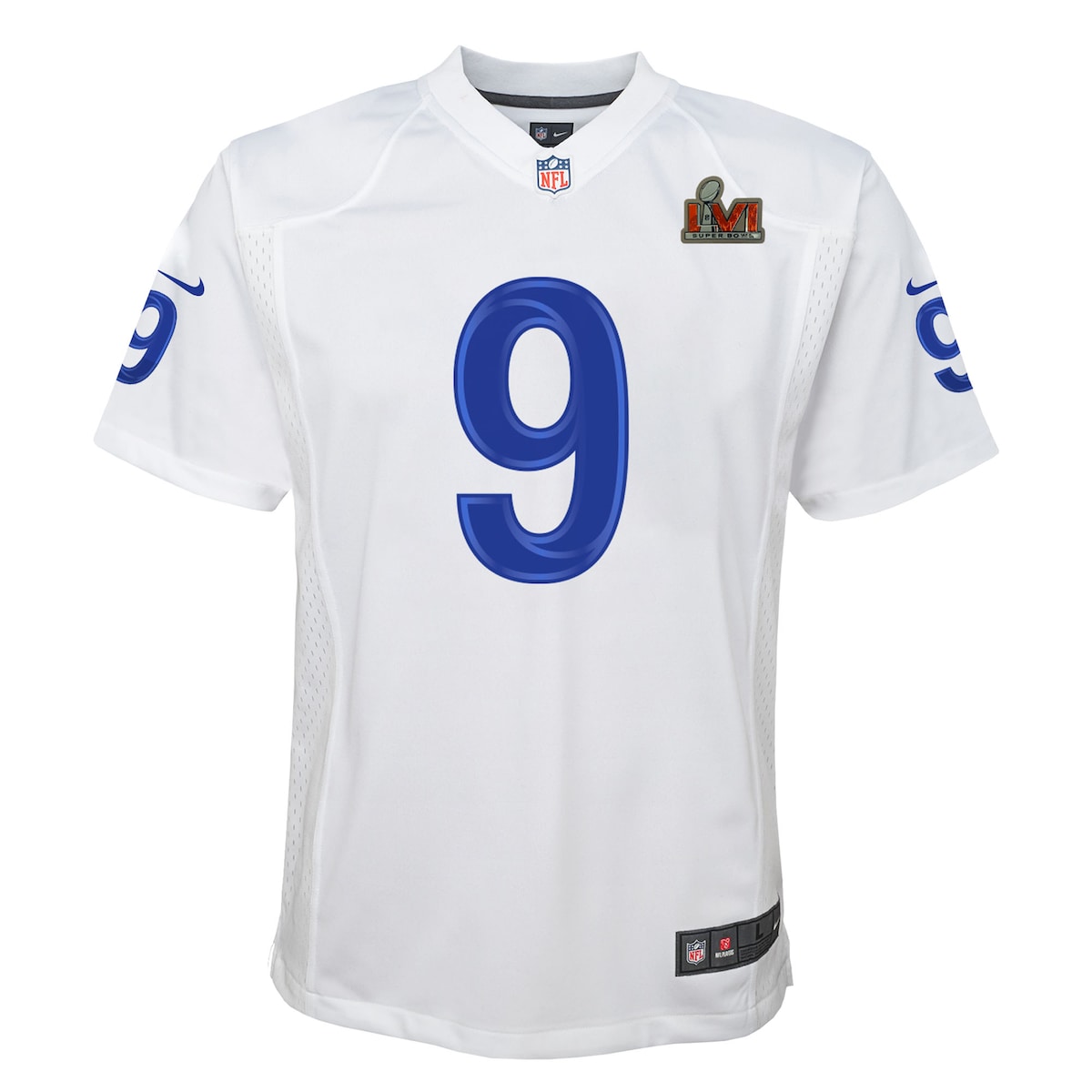 Boys' Grade School Matthew Stafford Nike Rams Super Bowl LVI Game Patch Jersey - White(S)