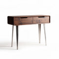 Console table with two drawers walnut finish and stainless steel legs 100 x 40 x 75cm