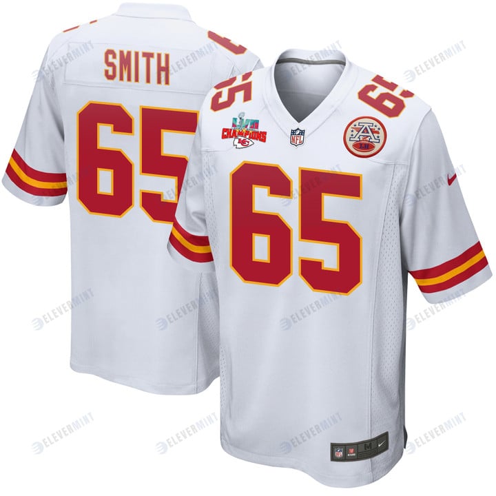 Trey Smith 65 Kansas City Chiefs Super Bowl LVII Champions 3 Stars Men Game Jersey - White(S/No)