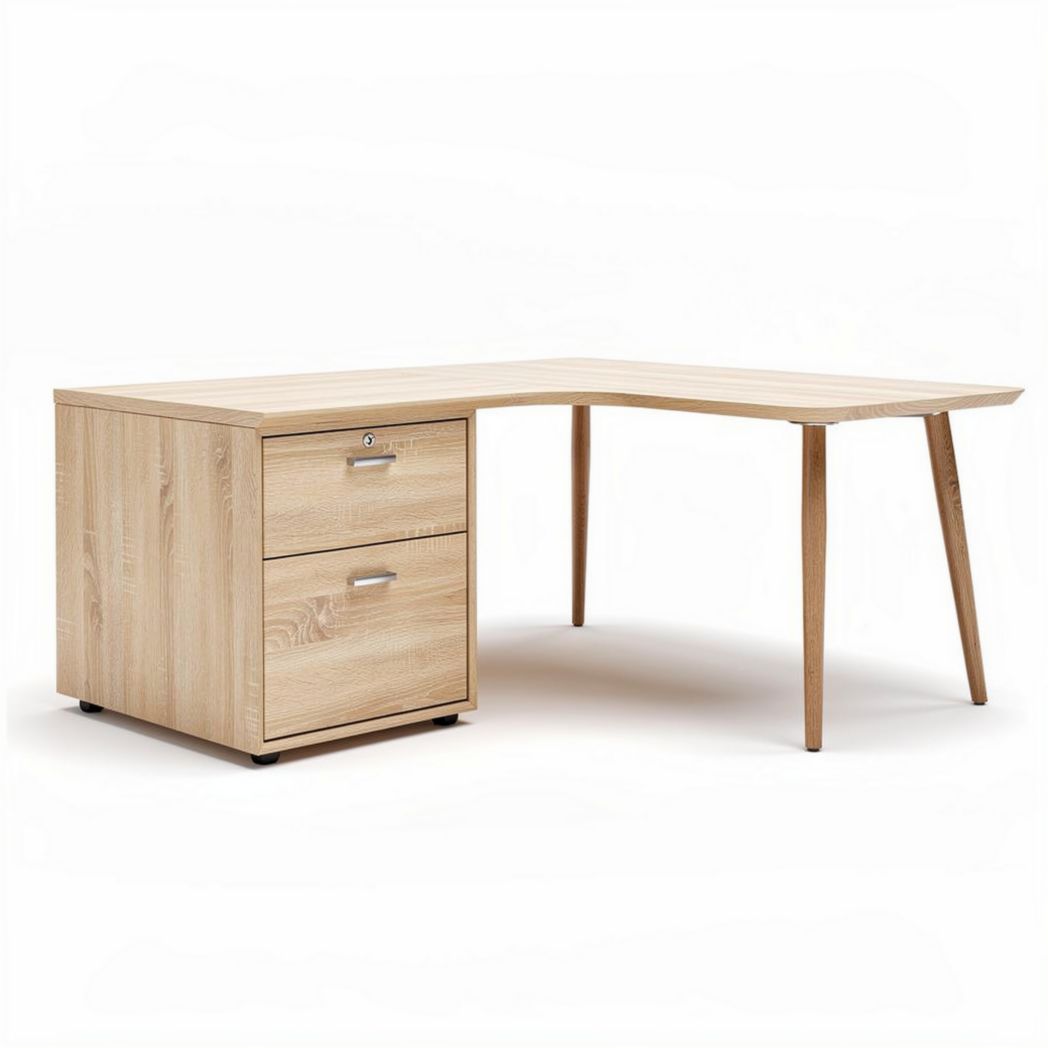 L-shaped wooden desk with storage drawers for home office 150 x 75 x 75cm