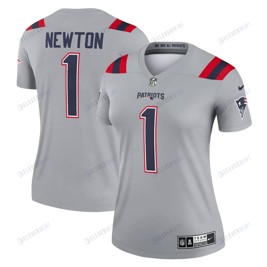Cam Newton 1 New England Patriots Women Inverted Legend Jersey - Gray(S/No)