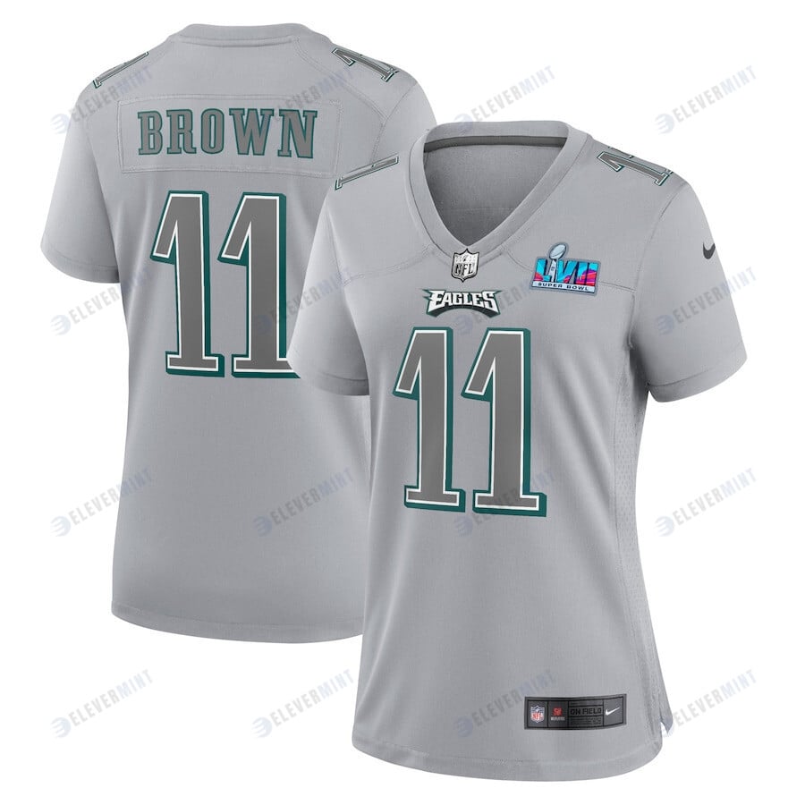 A.J. Brown 11 Philadelphia Eagles Women Super Bowl LVII Patch Atmosphere Fashion Game Jersey - Gray(S/No)