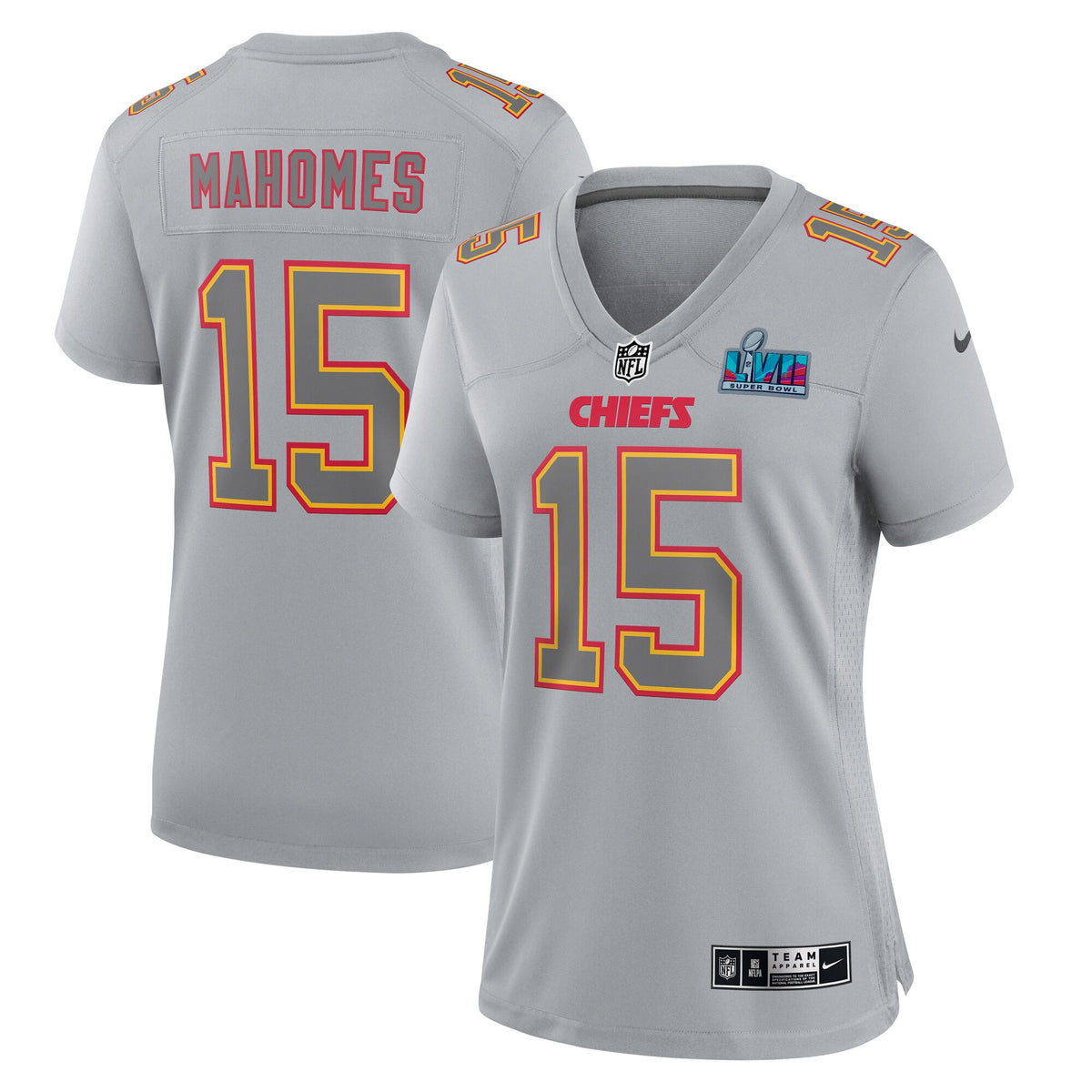 Patrick Mahomes Kansas City Chiefs Nike Women's Super Bowl LVII Patch Atmosphere Fashion Game Jersey - Gray(S)