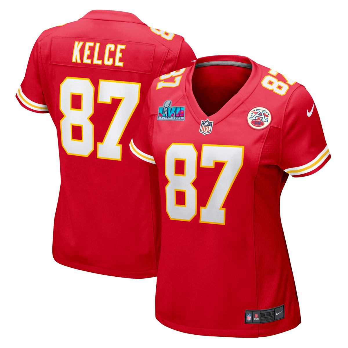 Travis Kelce Kansas City Chiefs Nike Women's Super Bowl LVII Patch Game Jersey - Red(S)