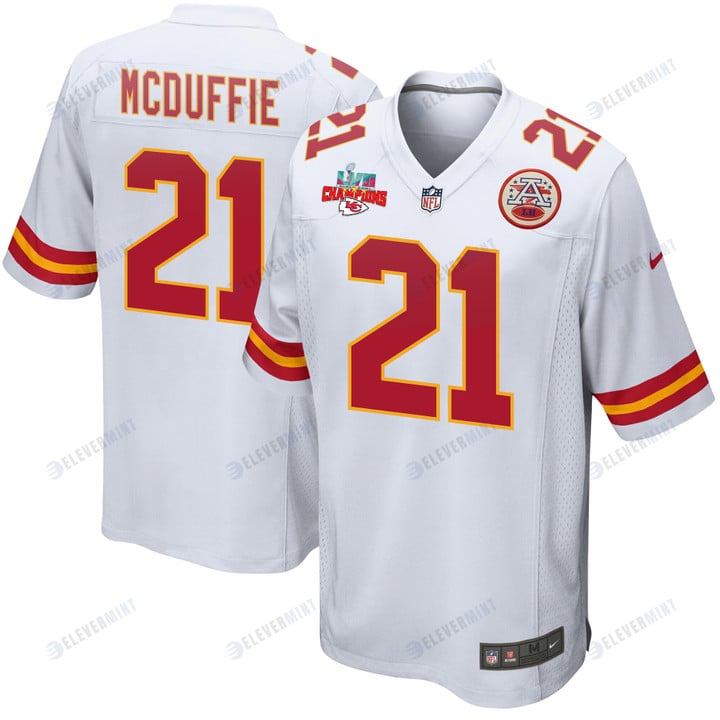 Trent McDuffie 21 Kansas City Chiefs Super Bowl LVII Champions 3 Stars Men Game Jersey - White(S/No)